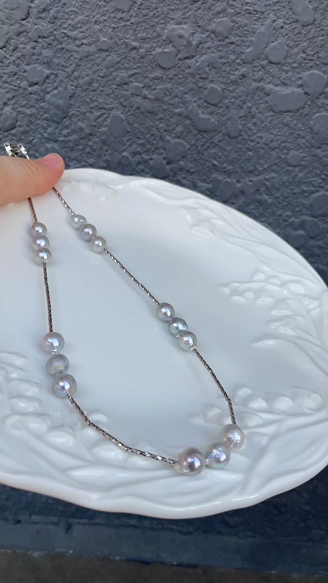 Baroque Pearl Necklace Silver Gray 7-8mm