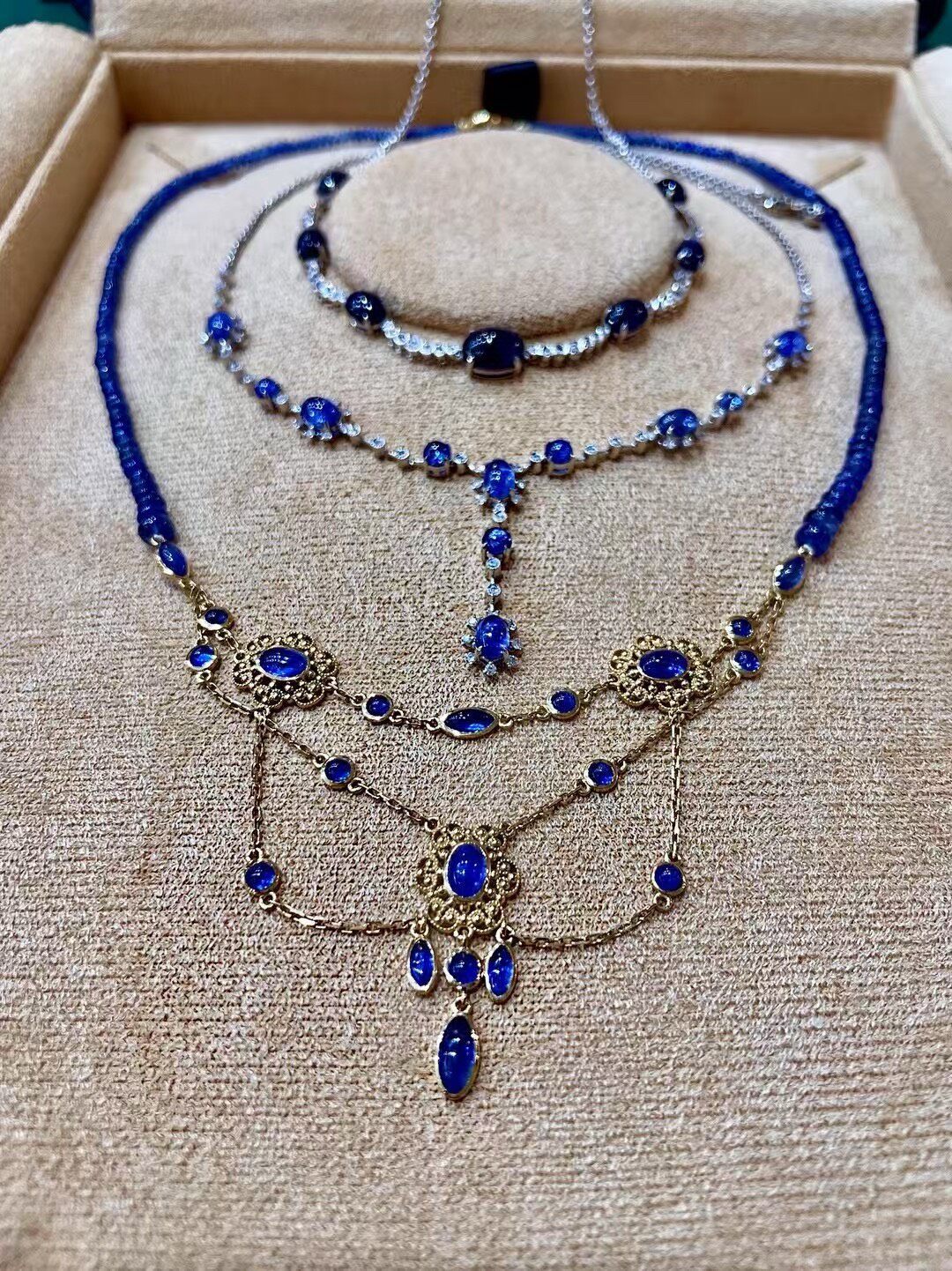 Royal Blue Gemstone & White Pearl Jewelry Collection