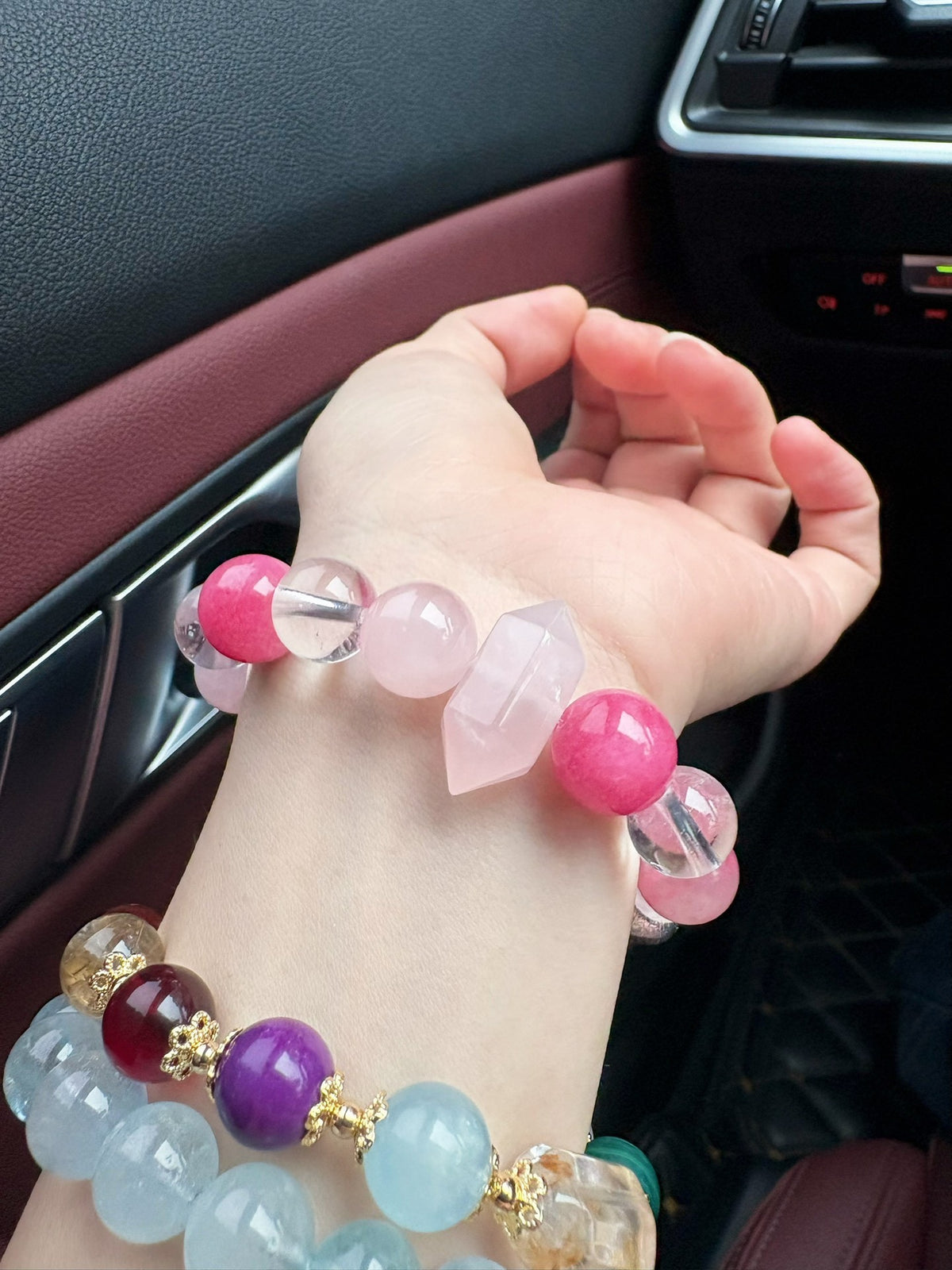 Pink Natural Crystal Beaded Bracelet