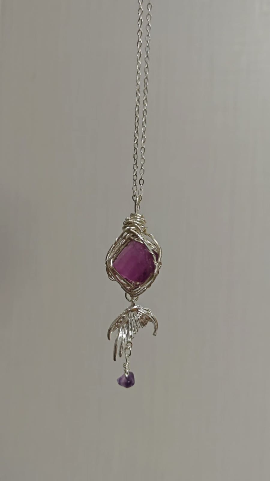 Natural Purple Fluorite Wire Wrapped Necklace