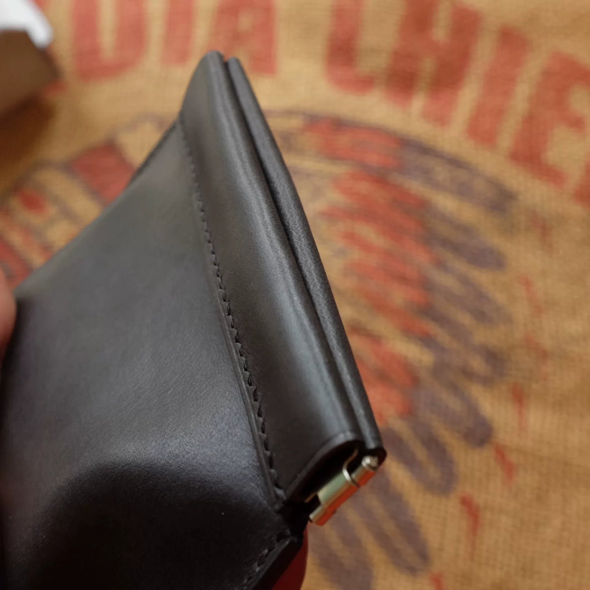 Black Leather Spring Frame Pouch