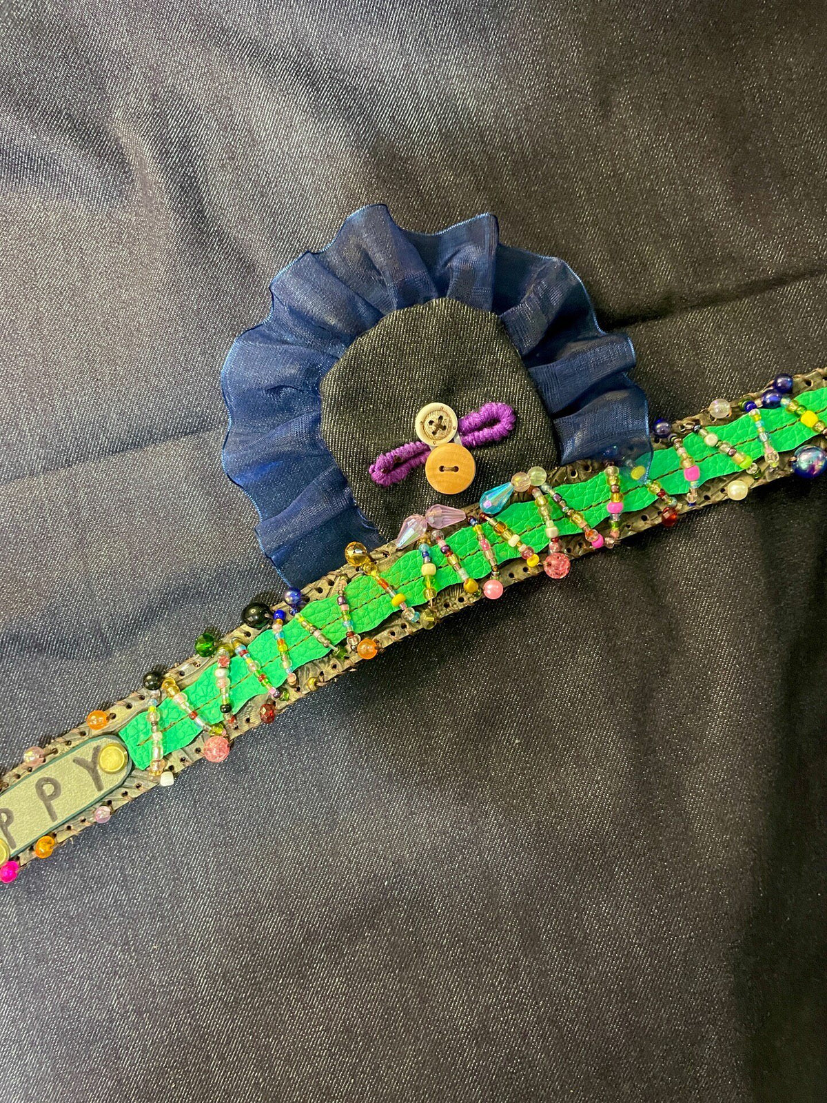 Handcrafted Printed Leather Pet Collar with Beads