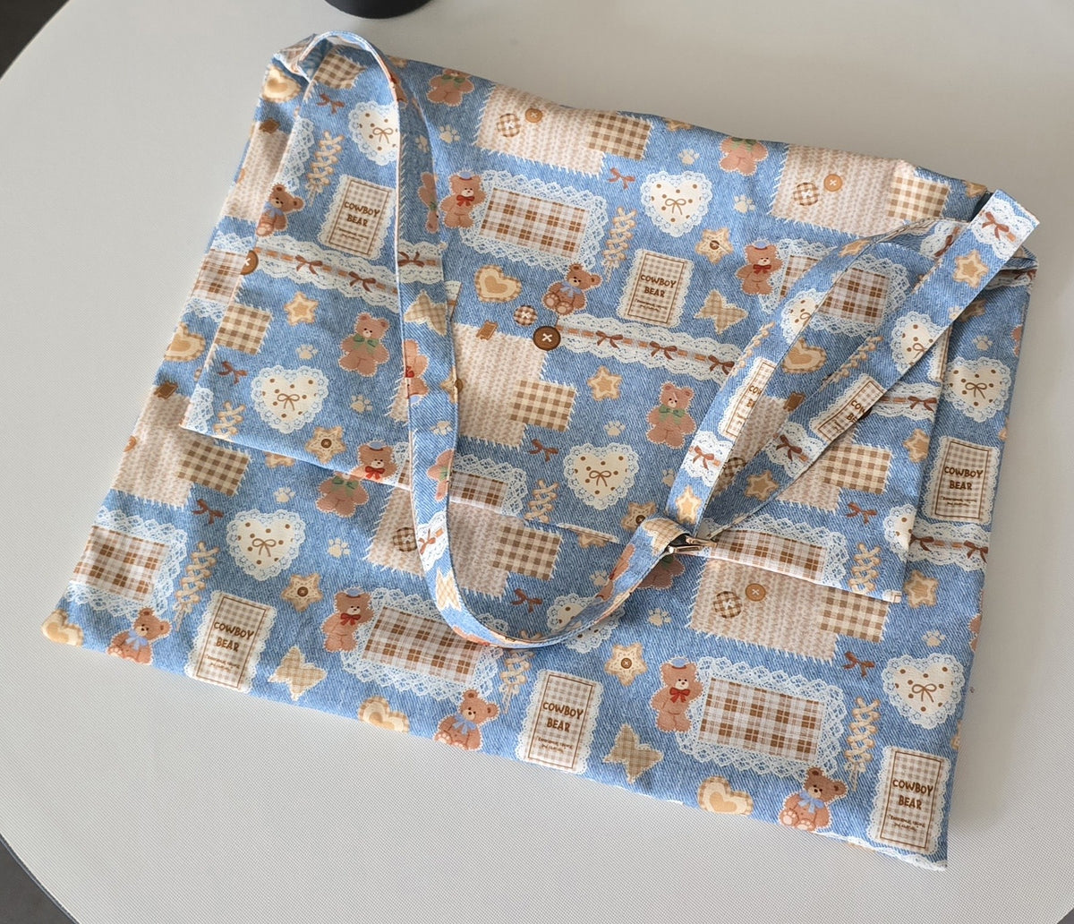 Blue Bear Print Tote Bag