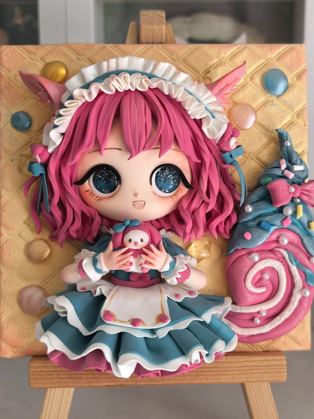 Handmade Clay Relief Anime Girl 10x10cm
