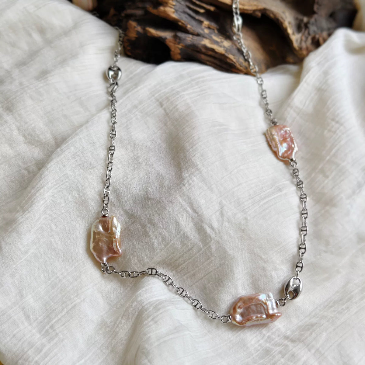 Pig Nose Baroque Parel Zilveren Ketting