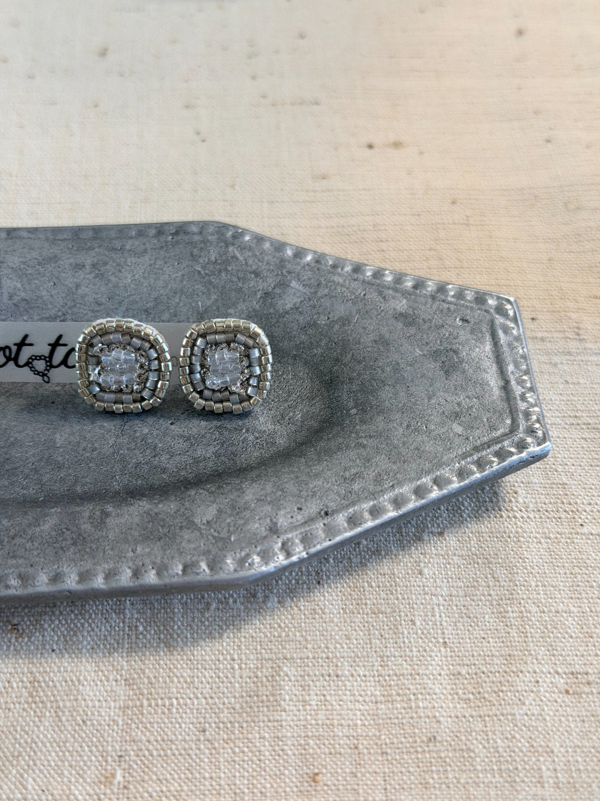 Silver Miyuki Bead Square Stud Earrings