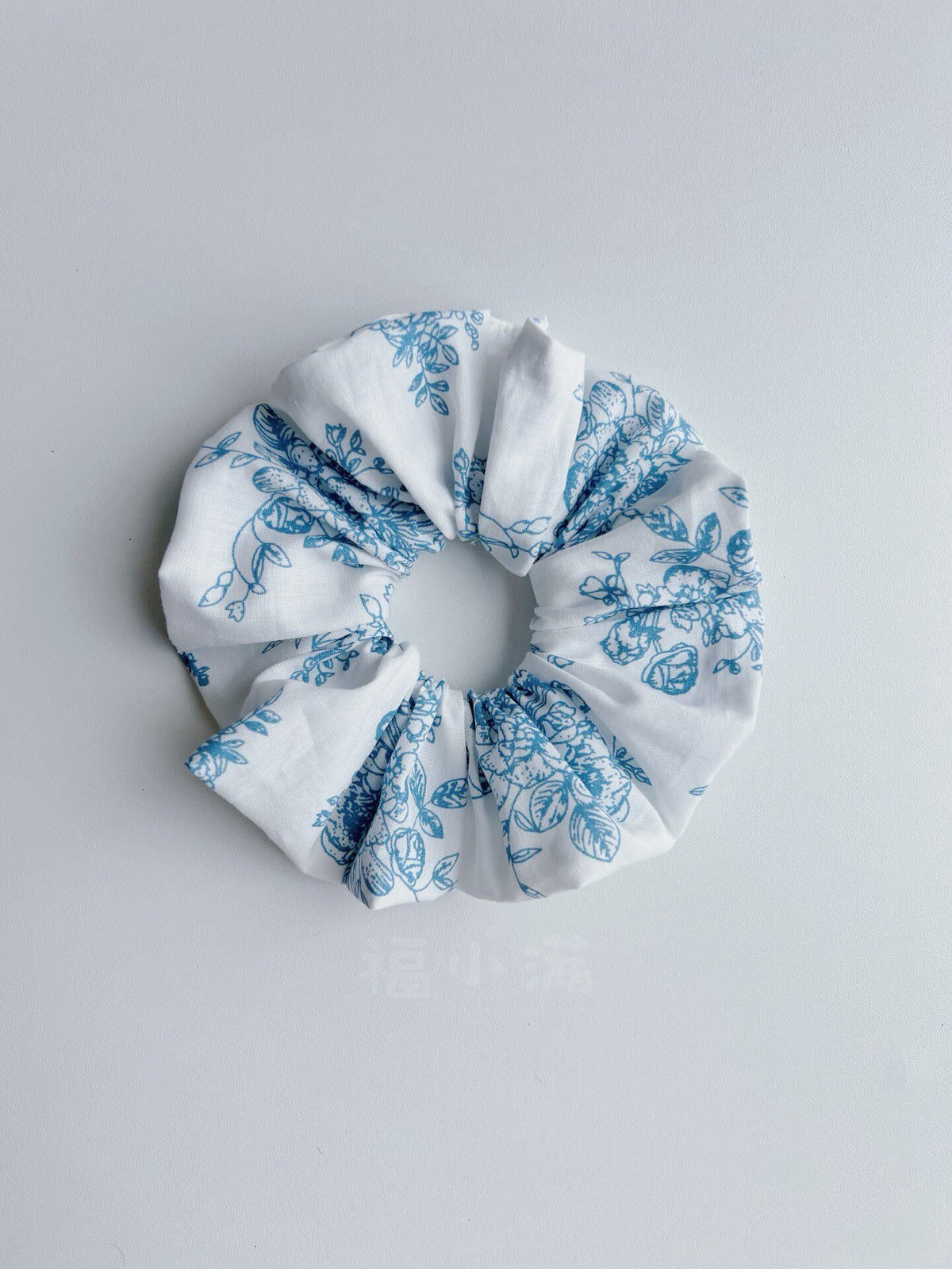 Blue Porcelain Floral Fabric Scrunchie