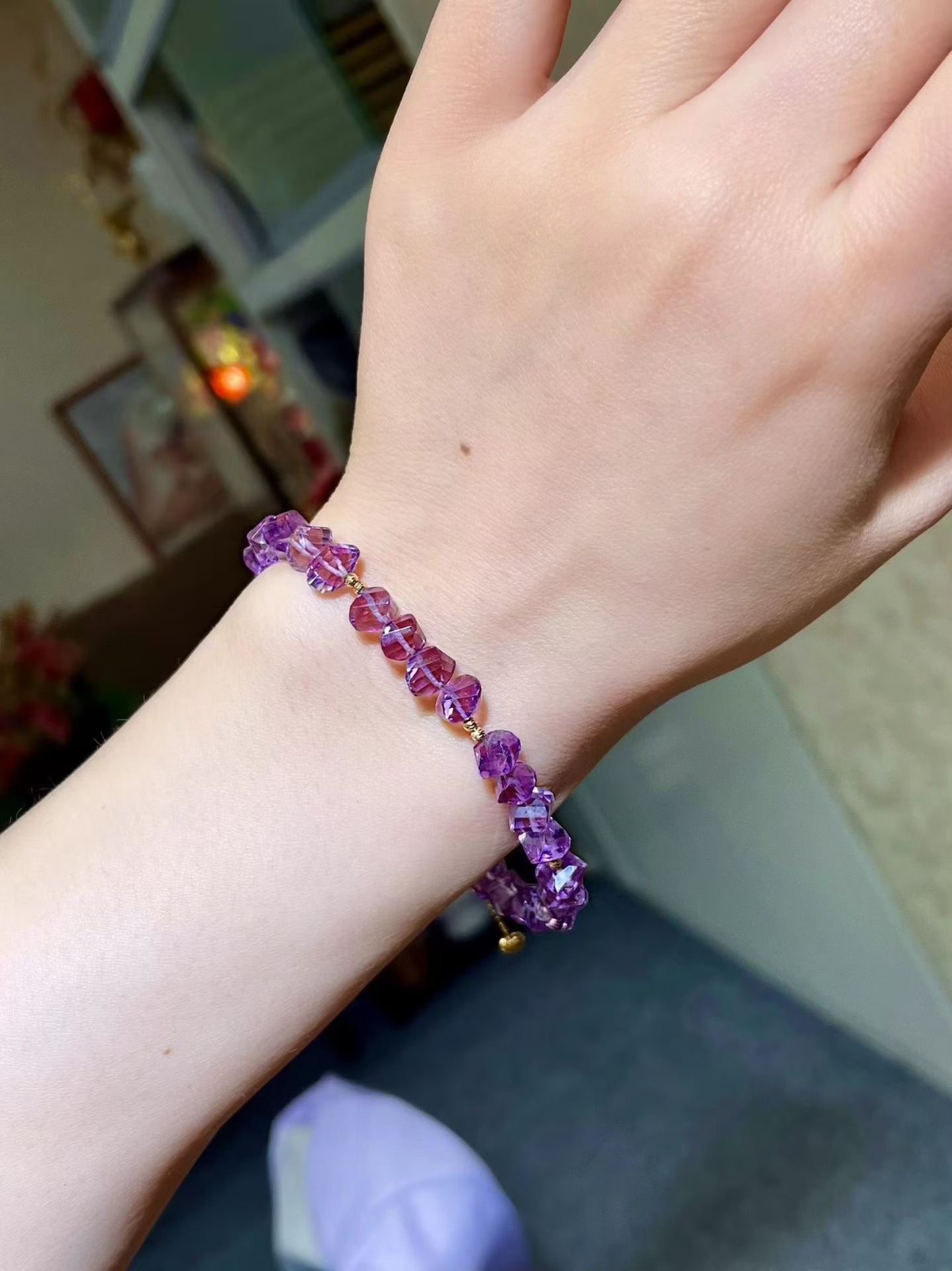 Amethyst Bracelet with 18k Gold Clasp, 6.5-7mm Faceted Beads