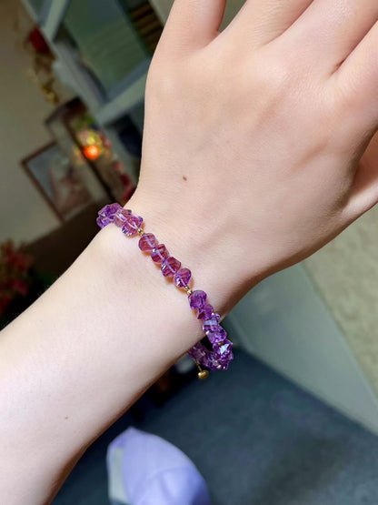 Amethyst Bracelet with 18k Gold Clasp, 6.5-7mm Faceted Beads