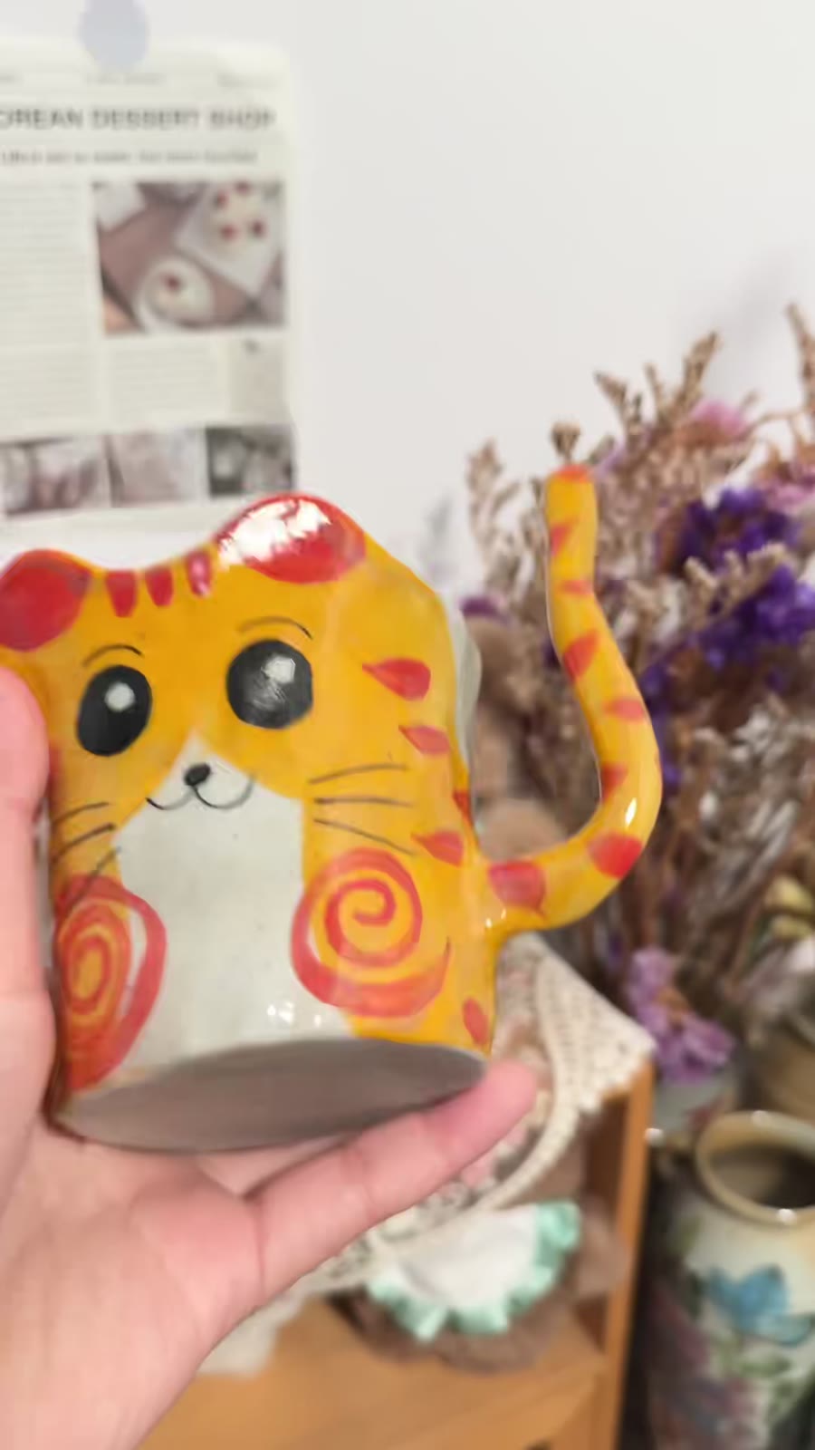 Handmade Orange Tabby Cat Ceramic Coffee Mug