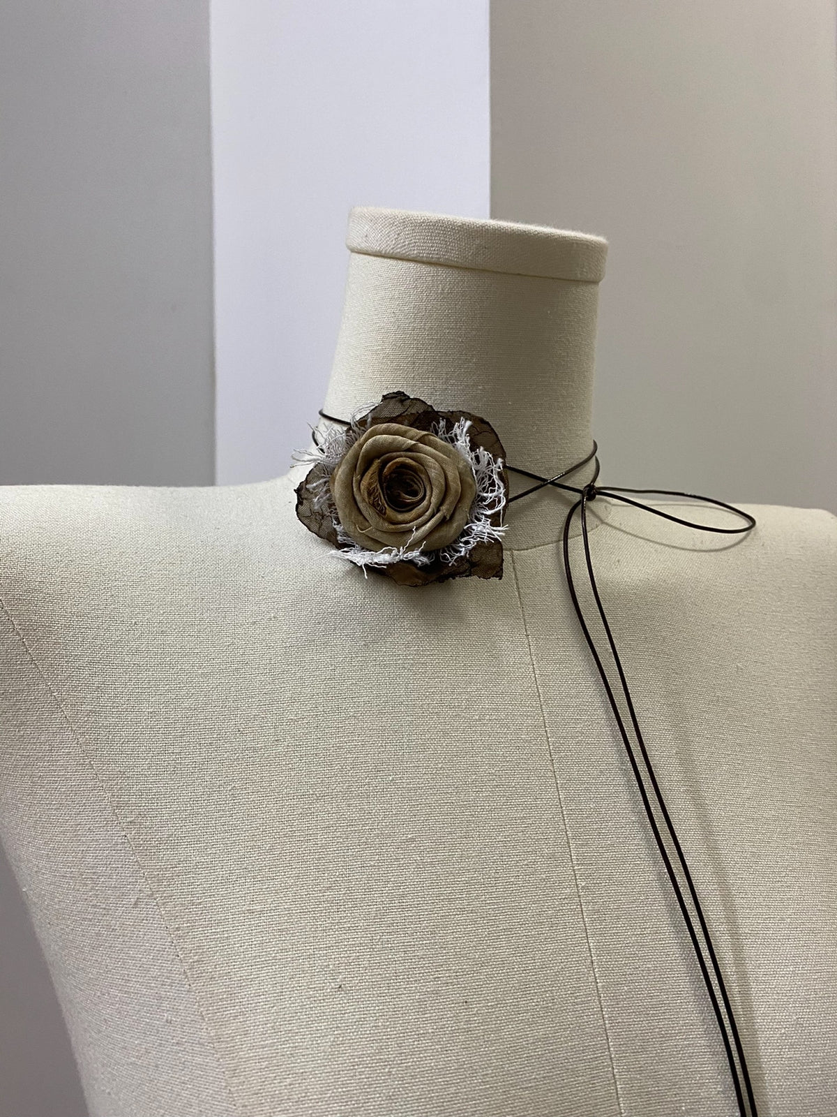 Handmade Fabric Rose Choker Necklace