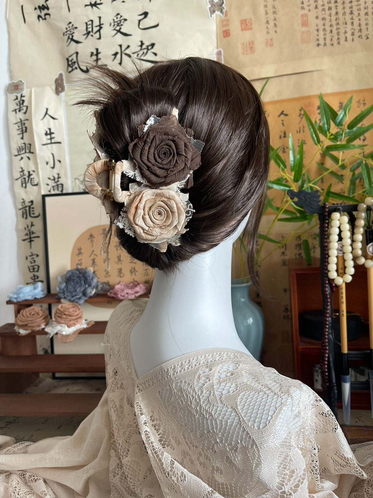 Gancho de Cabelo Artesanal com Rosa de Tecido
