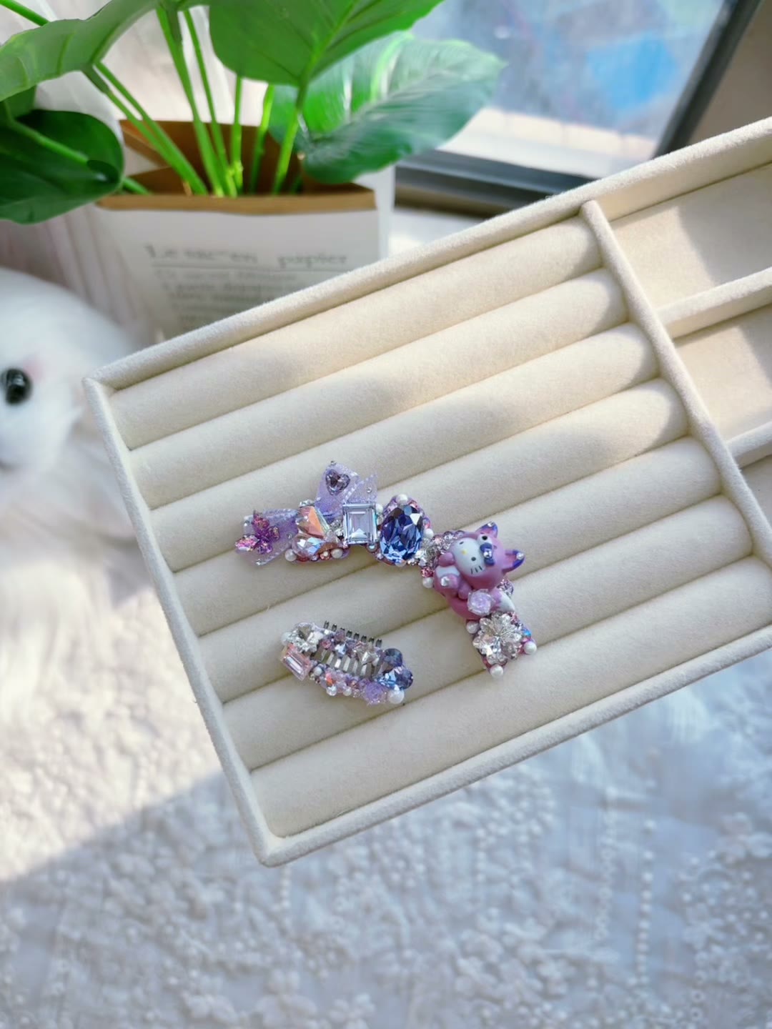 Purple Crystal Frog Pet Hair Clip Set