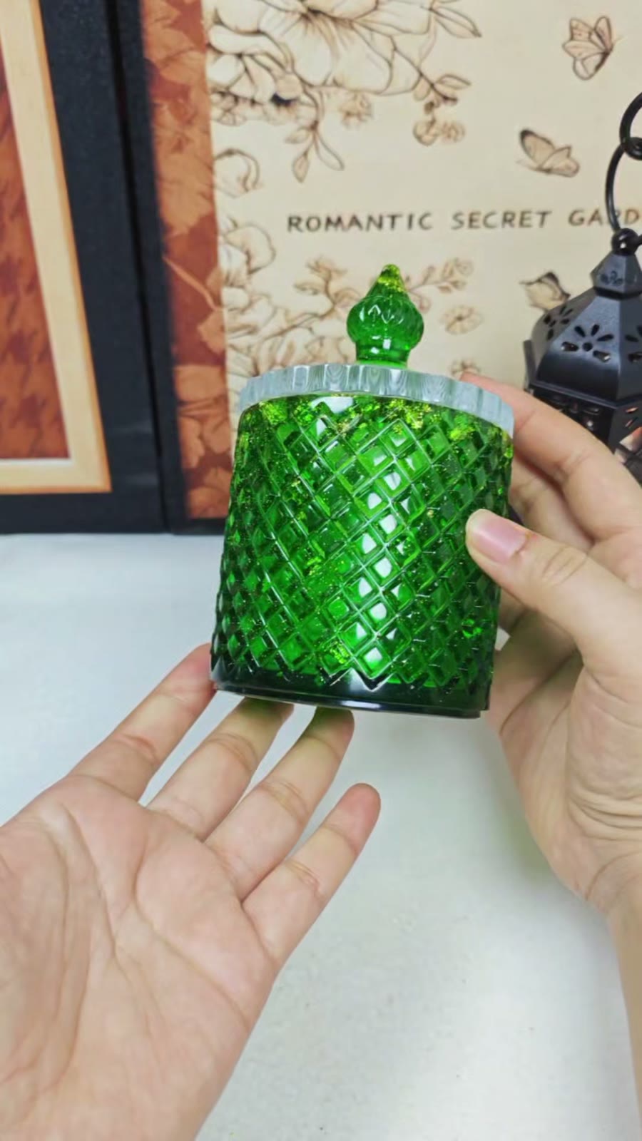 Emerald Green Resin Lidded Storage Jar