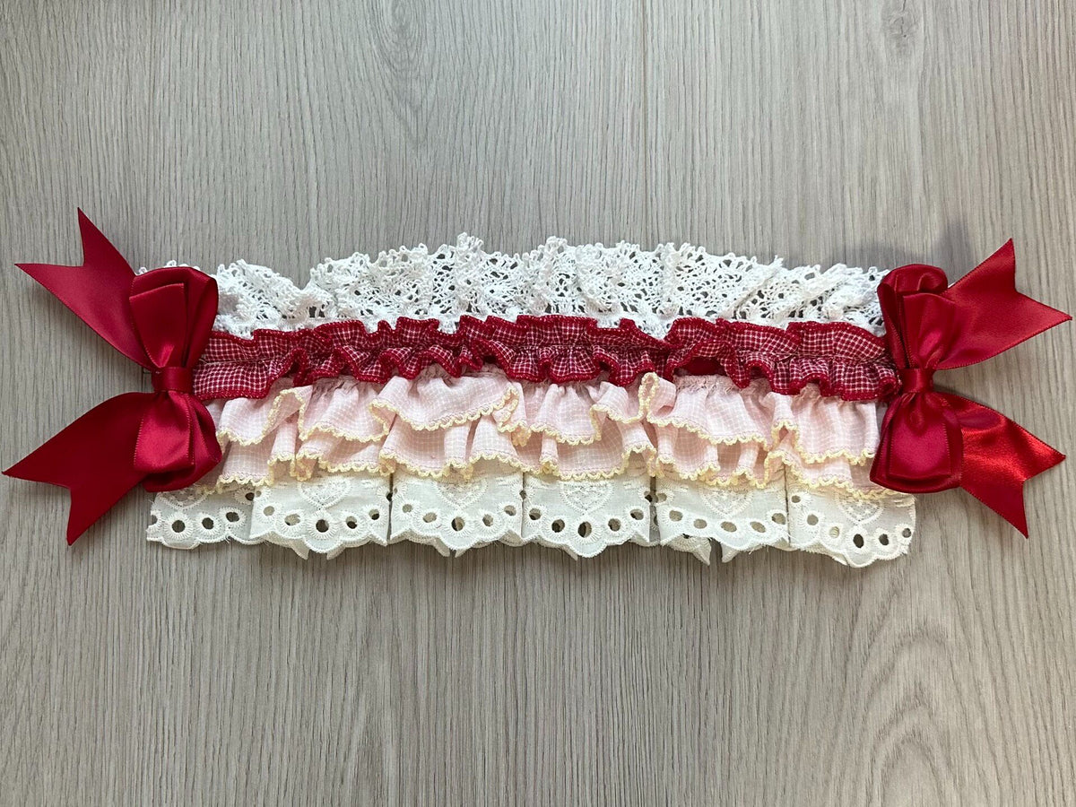 Bandolete Lolita Cupcake com Orelhas de Coelho, Vichy e Renda