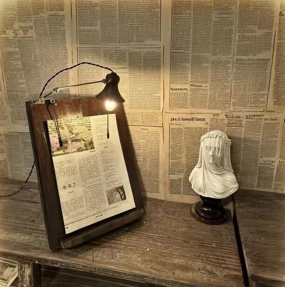 Vintage Wooden Board Desk Lamp with Iron Shade