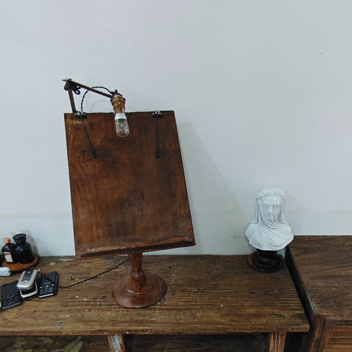 Vintage Wooden Book Display Stand with Light