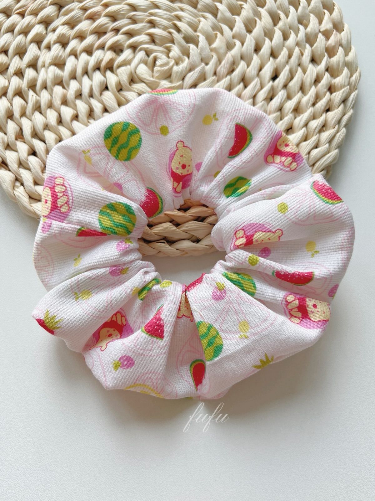 Pink Bear Watermelon Print Hair Scrunchie