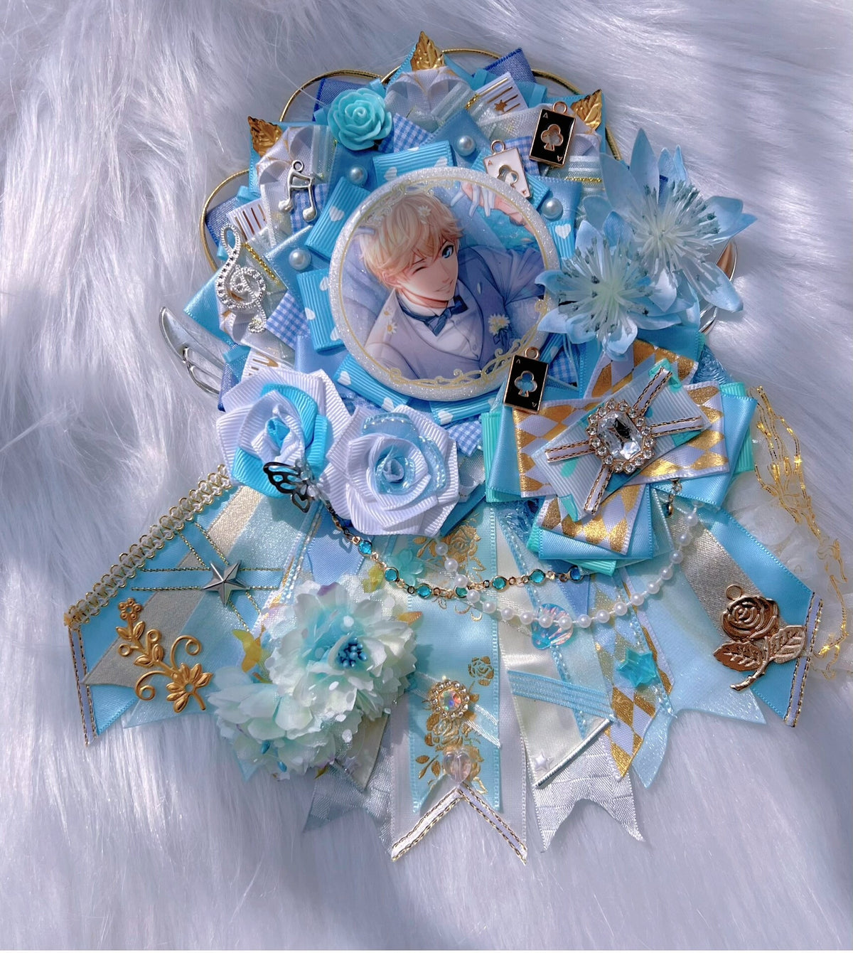 Blue White Trailing Badge Holder Pearl Chain