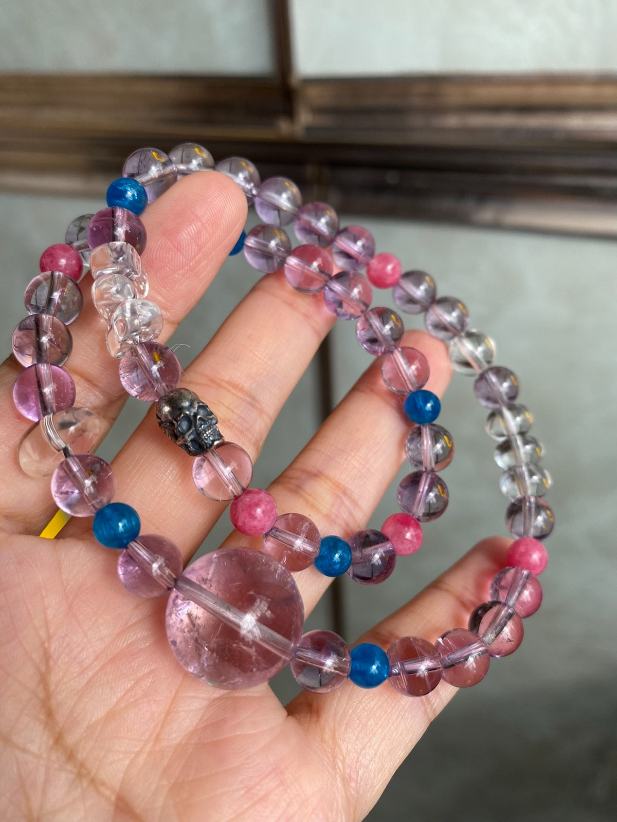 Double Loop Amethyst Beaded Bracelet 8mm