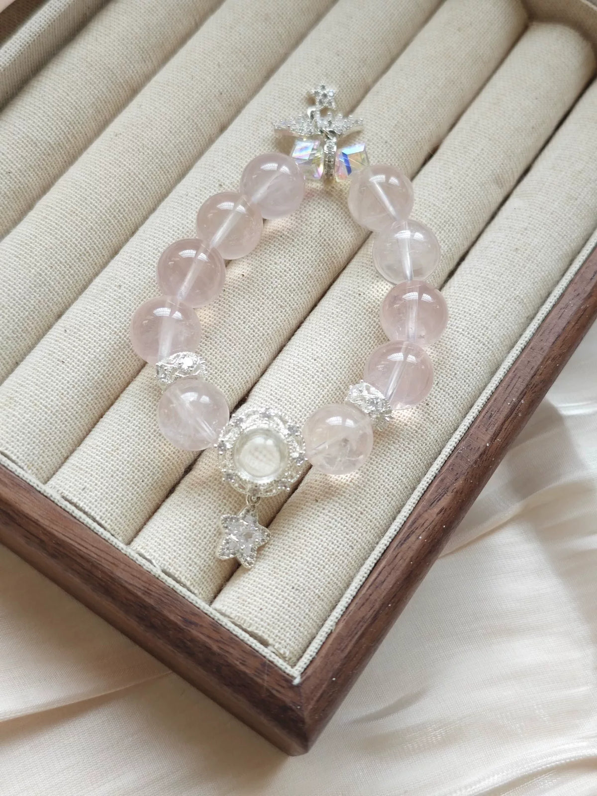Bracelet Magic Box Quartz rose et Cristal de roche