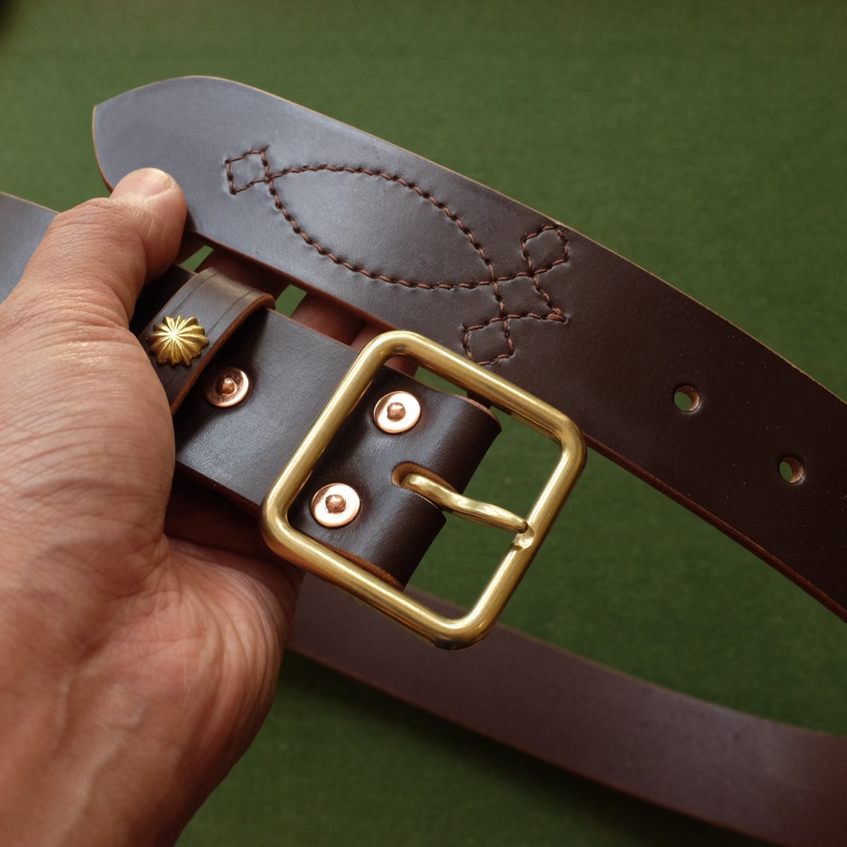 Leather Belt with Brass Buckle