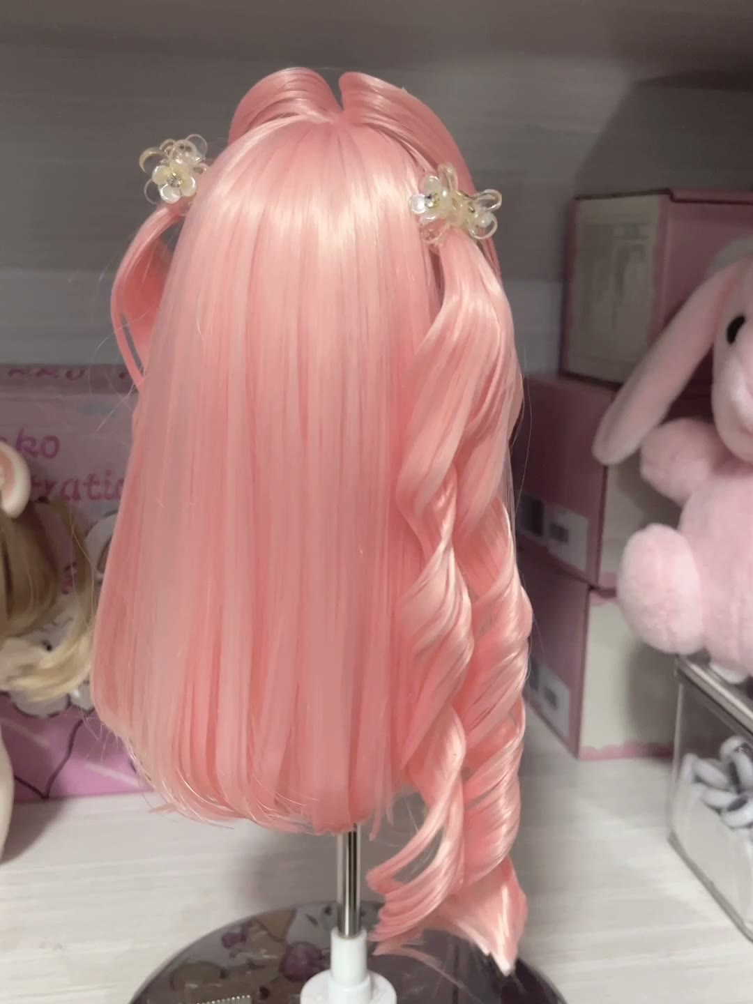 Doll Wig Pastel Pink Twin Tail Curls