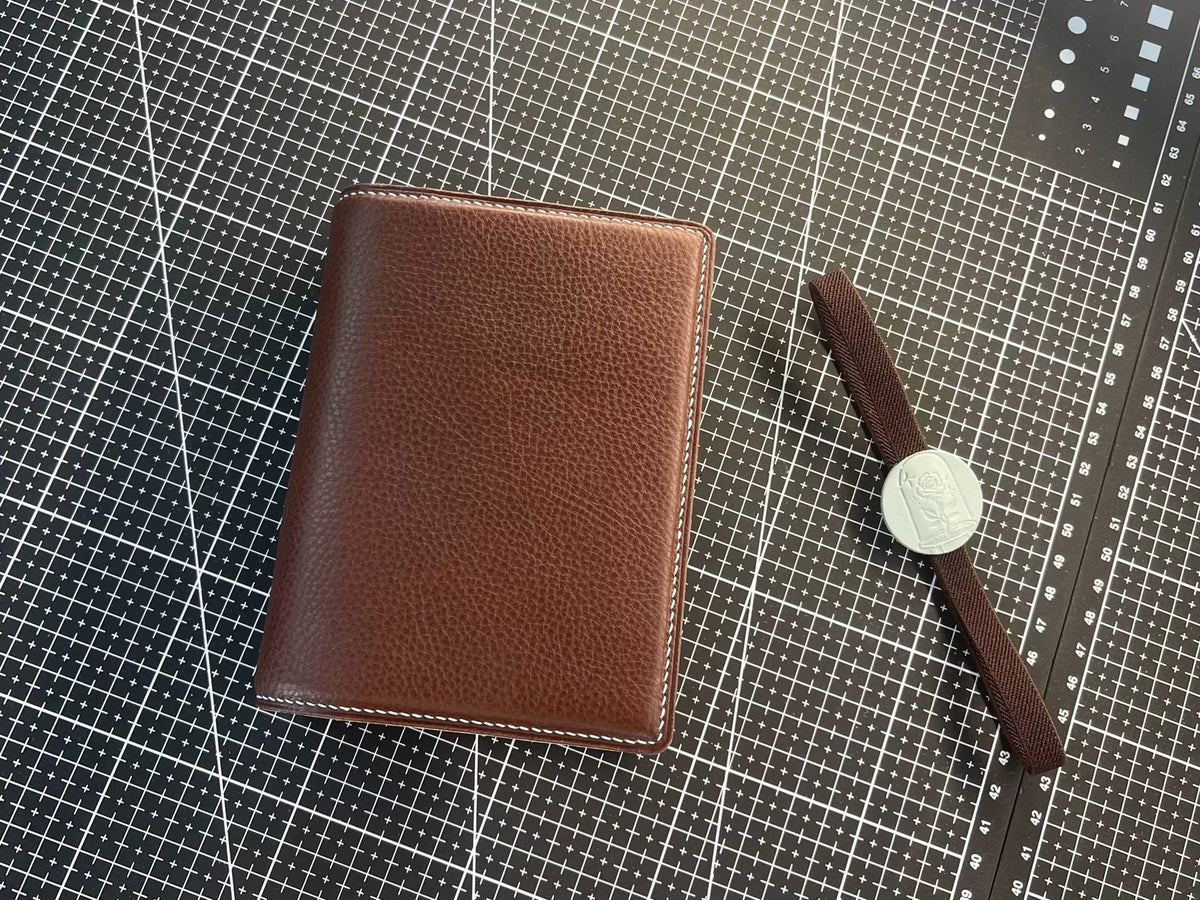 A7 Leather Binder Dark Brown Blue Lining