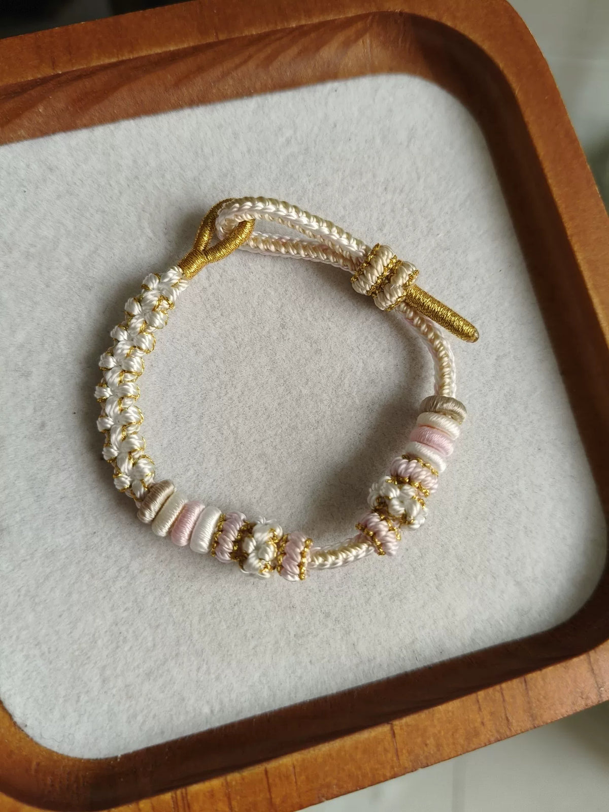 Handgevlochten Verstelbare Armband Wit Roze Goud
