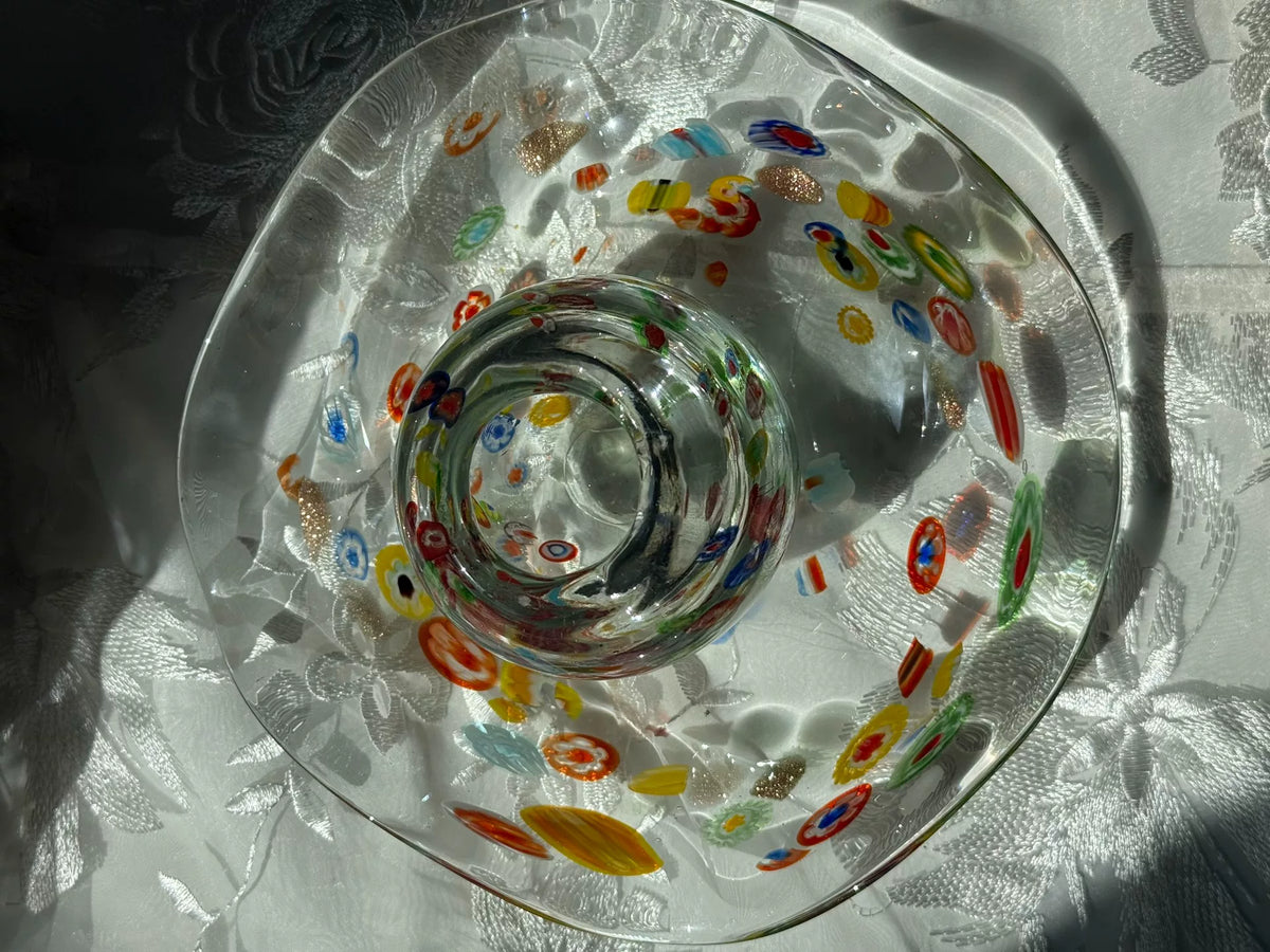 Transparante Millefiori Glazen Vaas en Schaal
