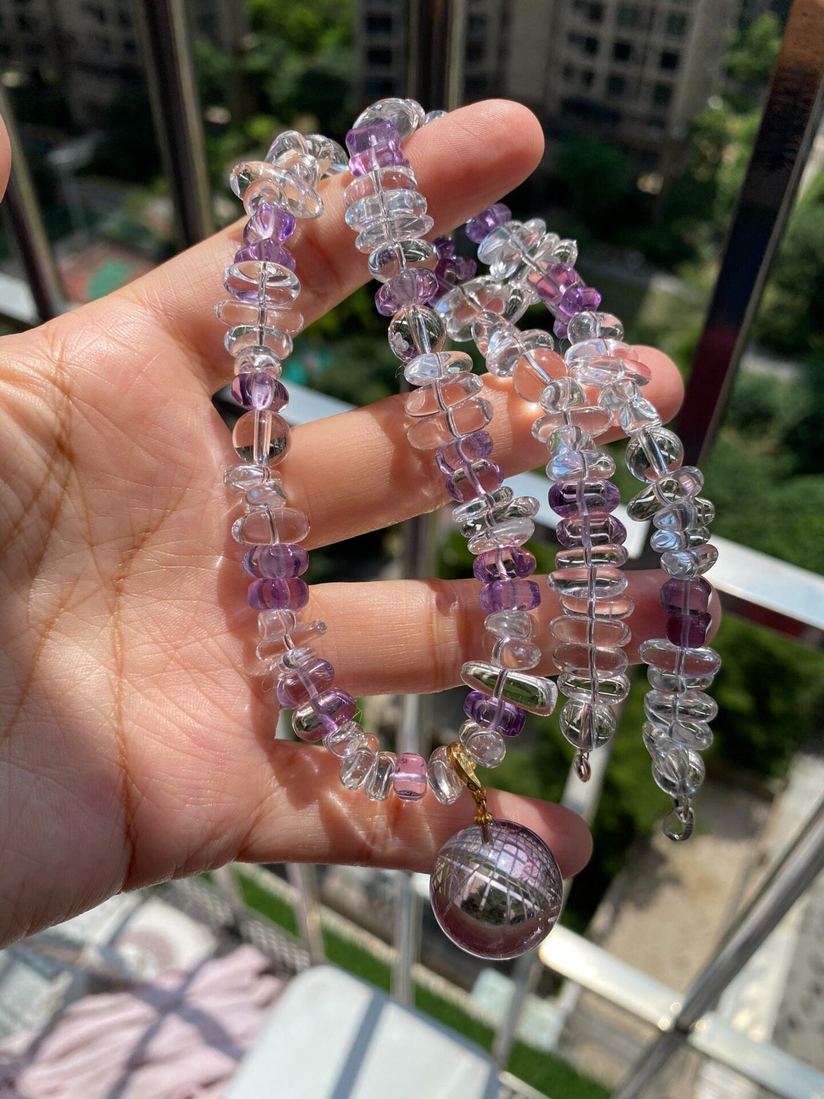 Amethyst White Crystal Beaded Necklace
