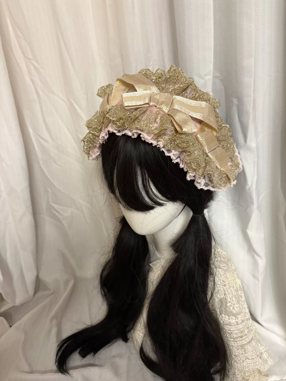Gold Pink Lace Lolita Headpiece