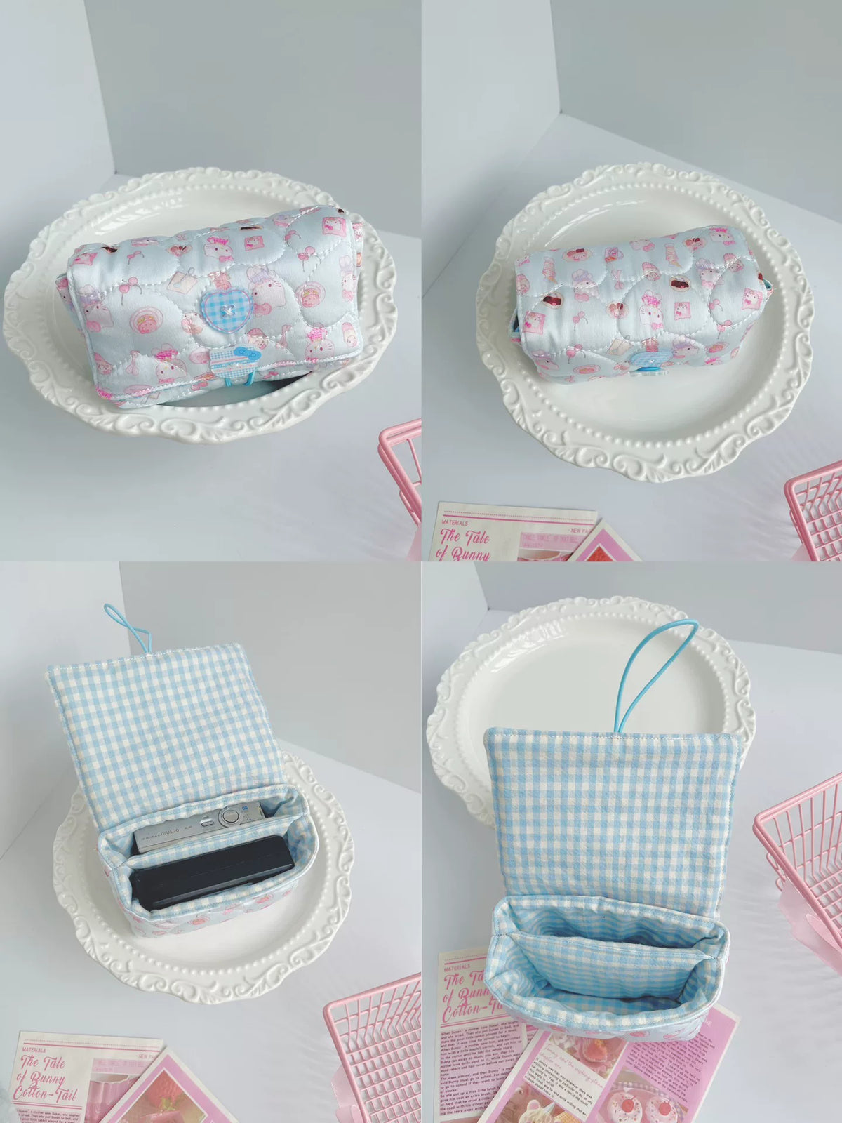 Quilted CCD Camera Pouch with Gingham Divider