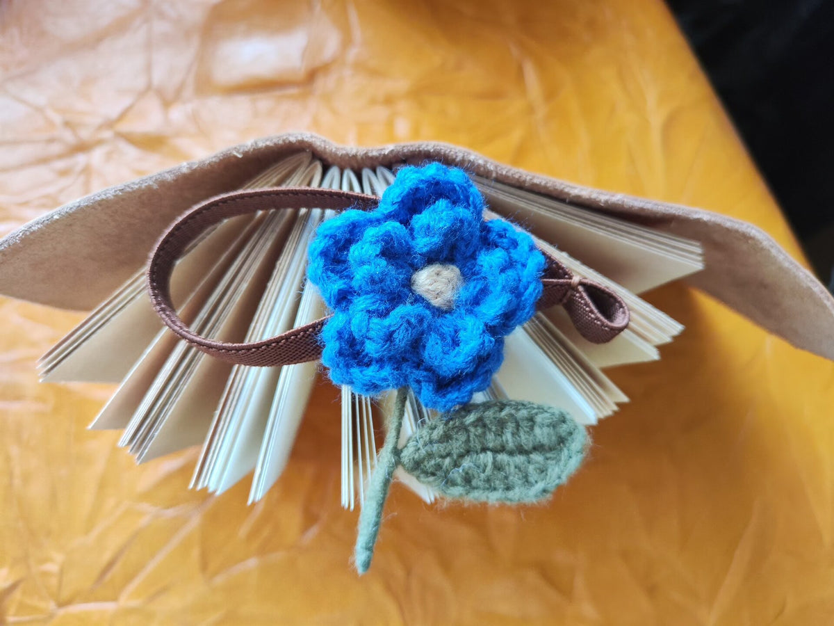 Handmade Cowhide Notebook with Crocheted Flower
