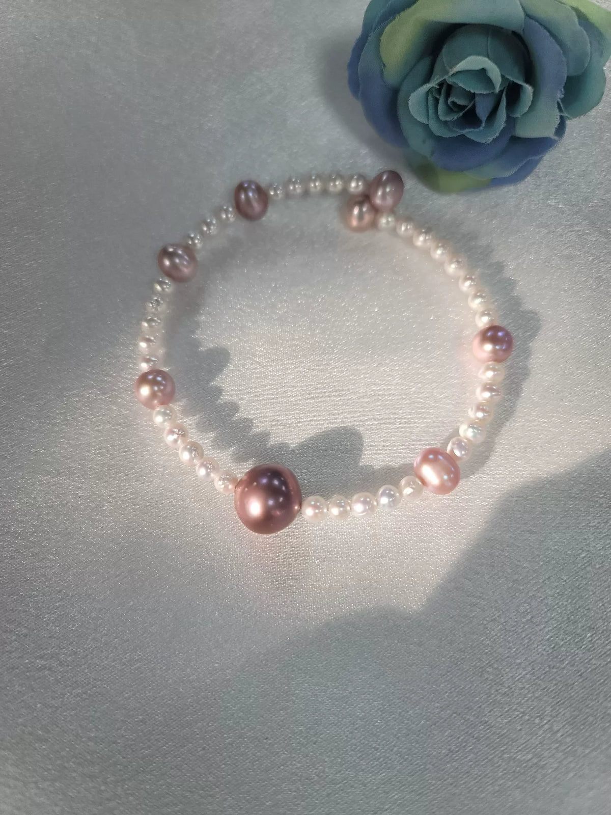 Bracelet en perles d'eau douce naturelles dégradé rose-violet