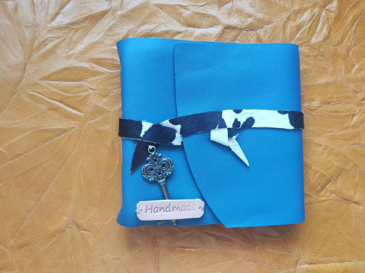 Teal Leather Journal with Metal Key Charm