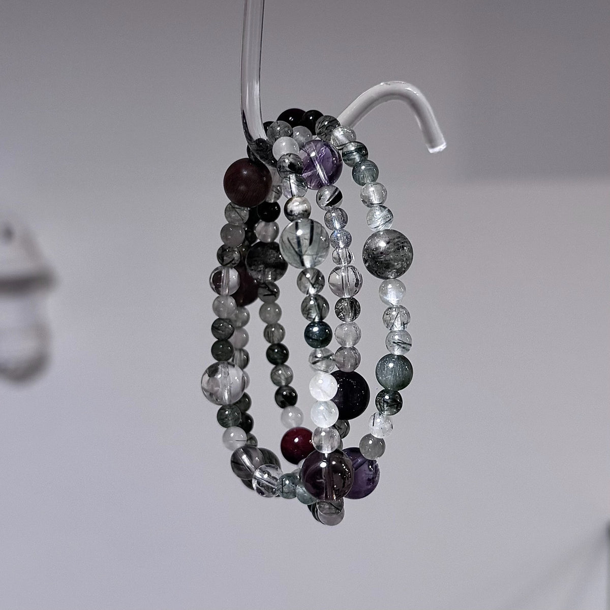 Grüner Rutilquarz-Phantomquarz-Amethyst Dreireihiges Armband