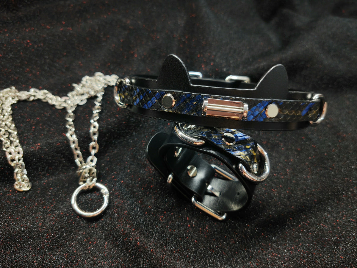 Black Leather Two Tone Pet Collar