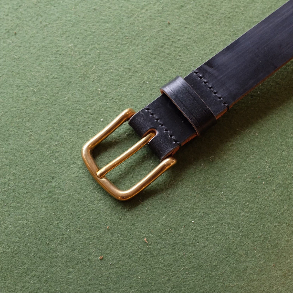 Cinto de Couro Bridle Preto Feito à Mão com Fivela de Latão Maciço