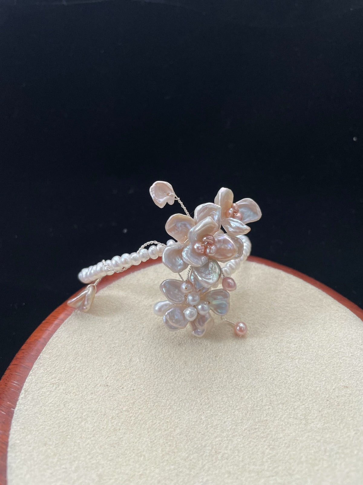 Natural Pearl Floral Open Cuff Bracelet