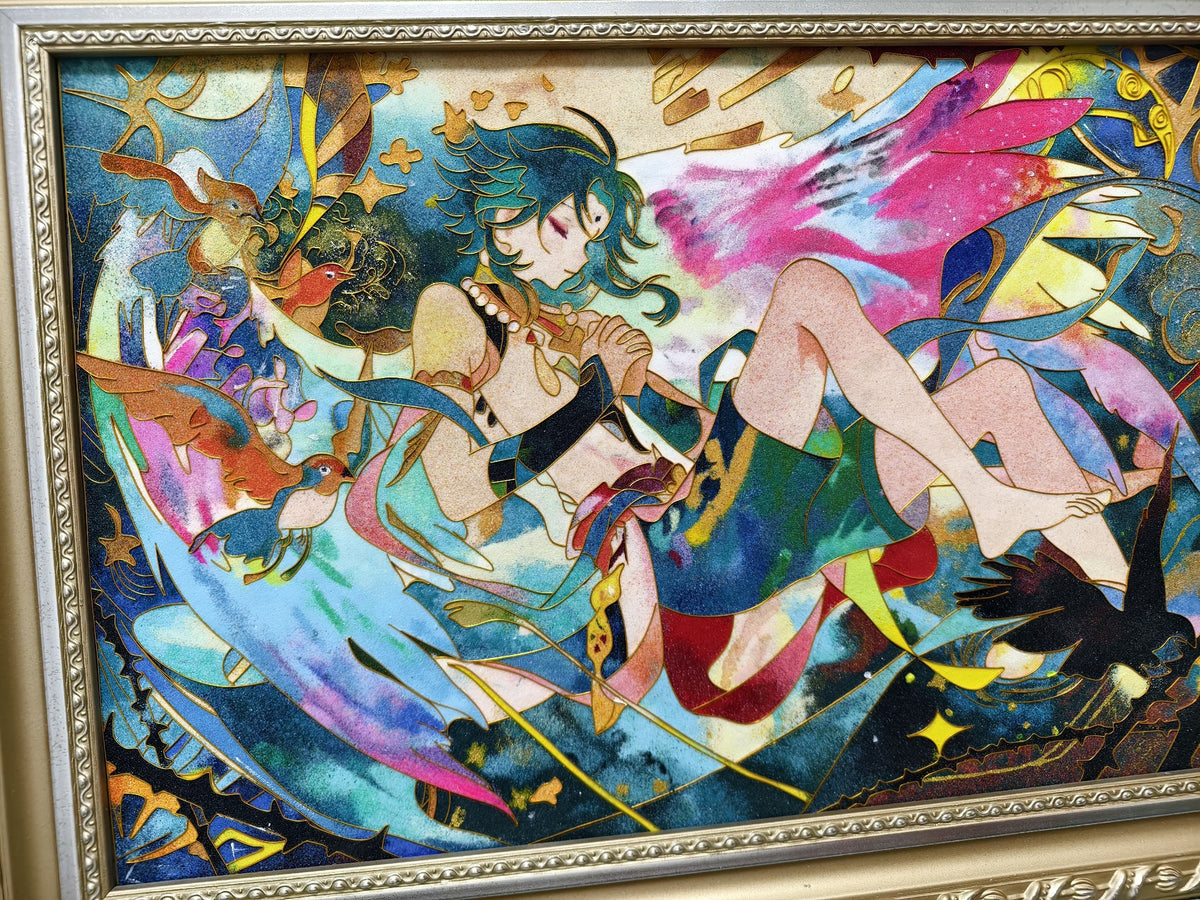 Filigree Sand Art Framed Anime Flute Player