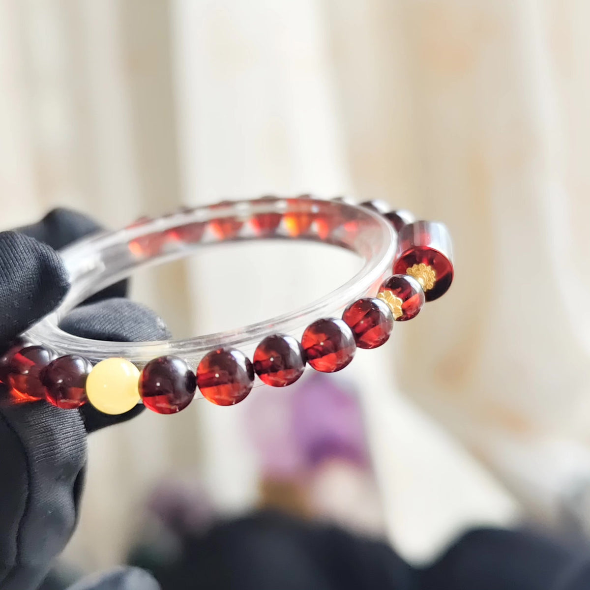Blutbernstein-Armband mit Honigbernstein und Silber
