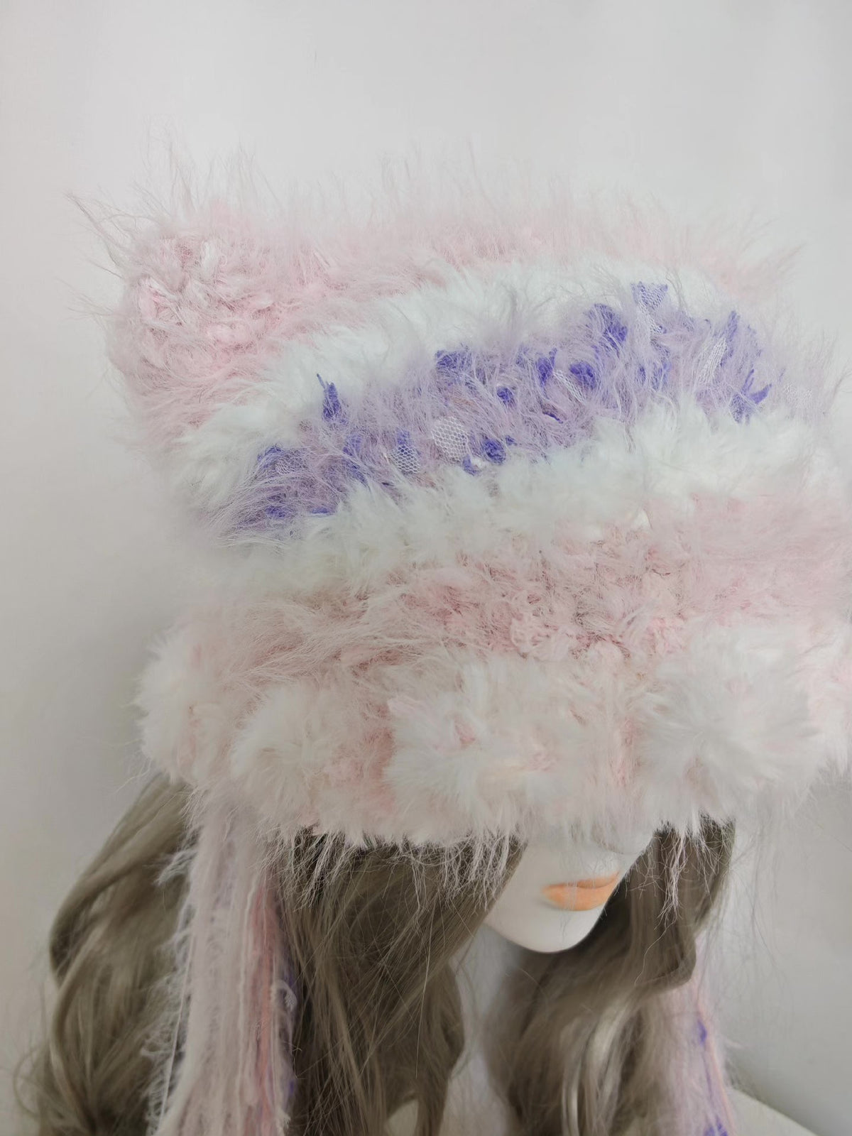 Knitted Cat Ear Hat Pastel Pink Purple