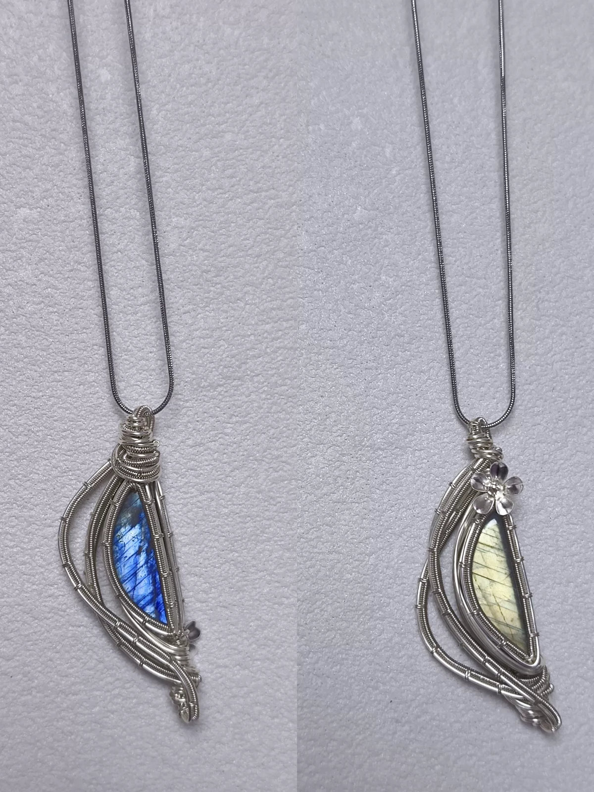 Handmade Wire Wrapped Labradorite Necklace Blue Flash