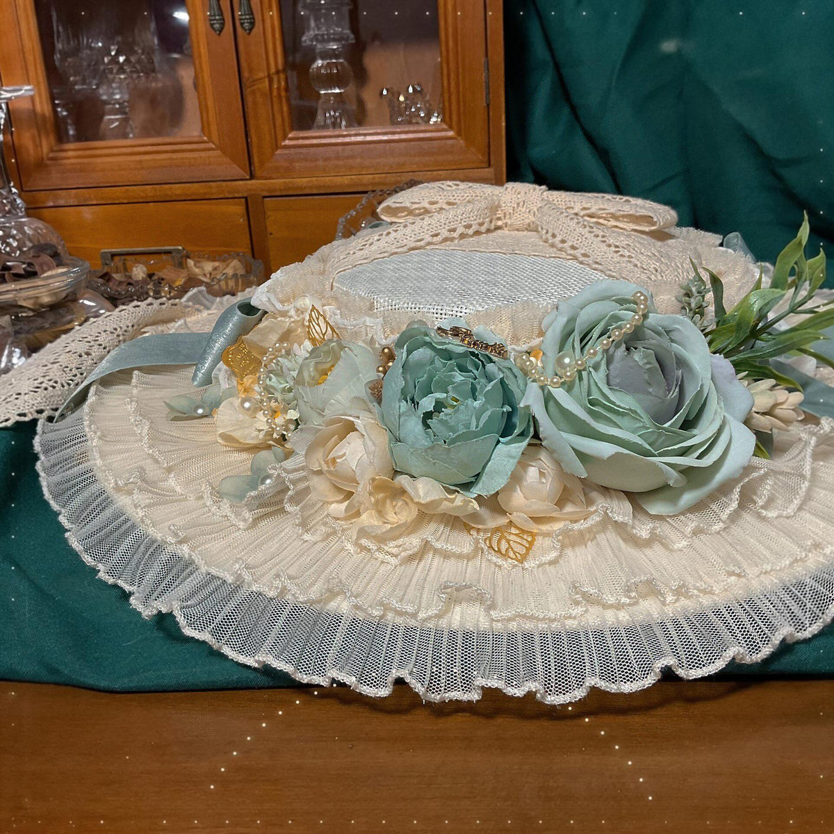 Lolita Flat Hat with Floral Embellishments