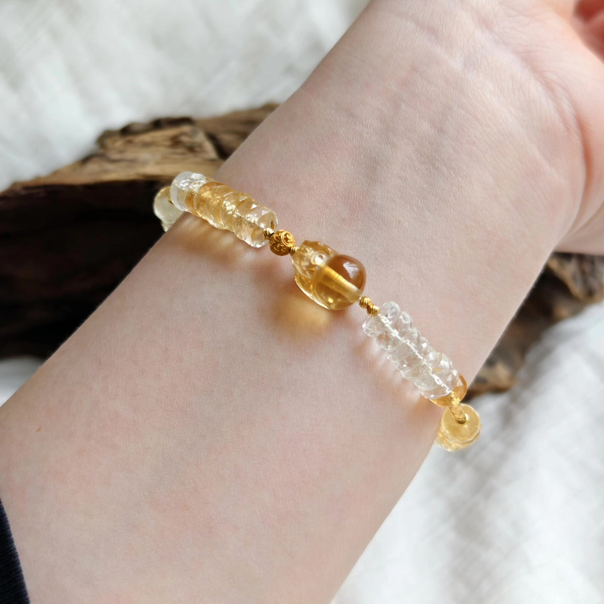 Citrine Pixiu Crystal Bracelet Sterling Silver