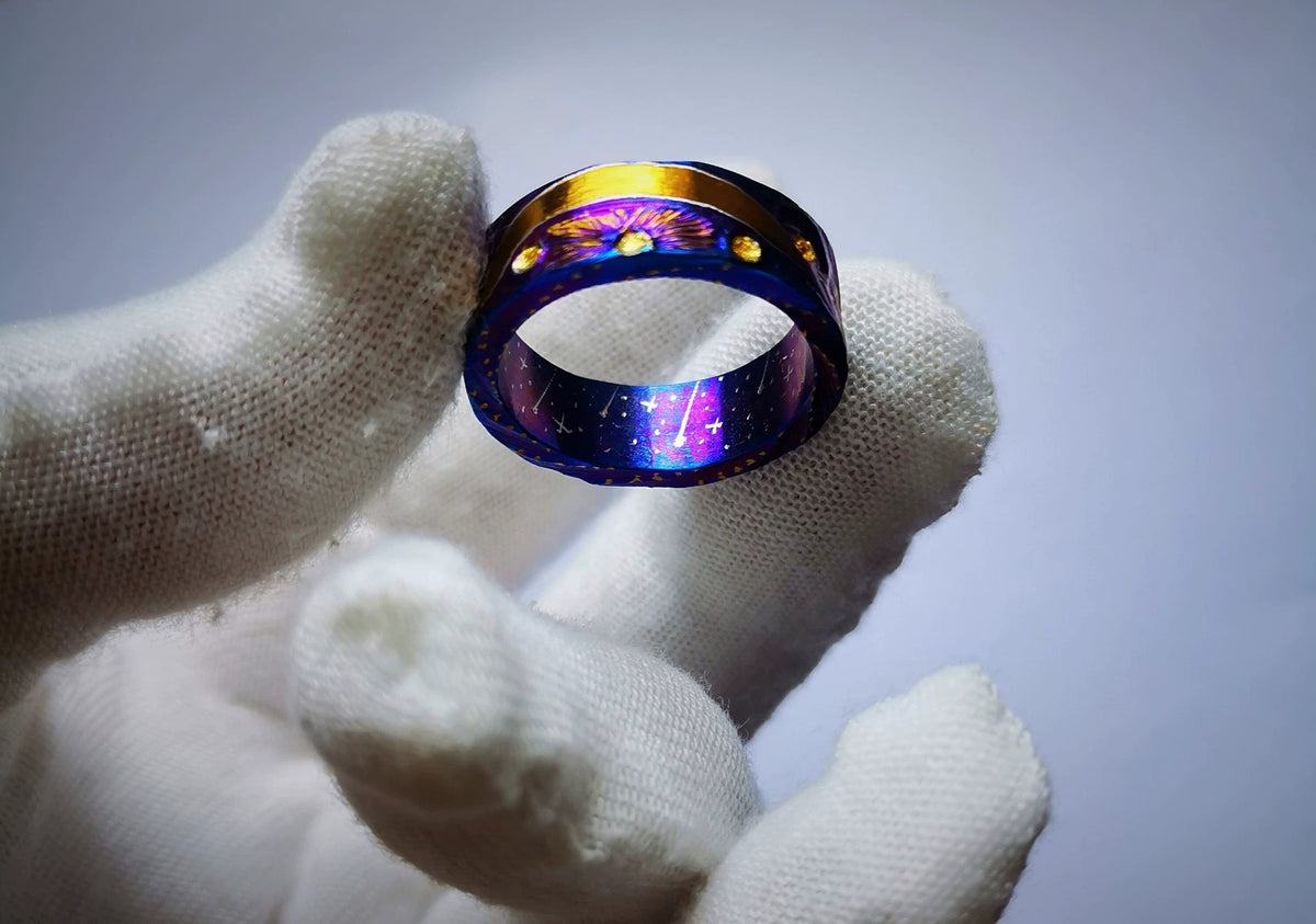 Pure Titanium Ring Double Layer Engraved 20mm