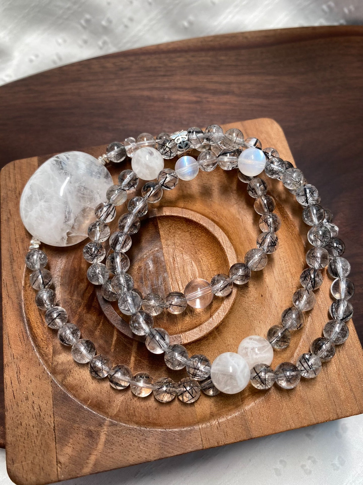 Black Rutilated Quartz Bracelet Snowflake Phantom