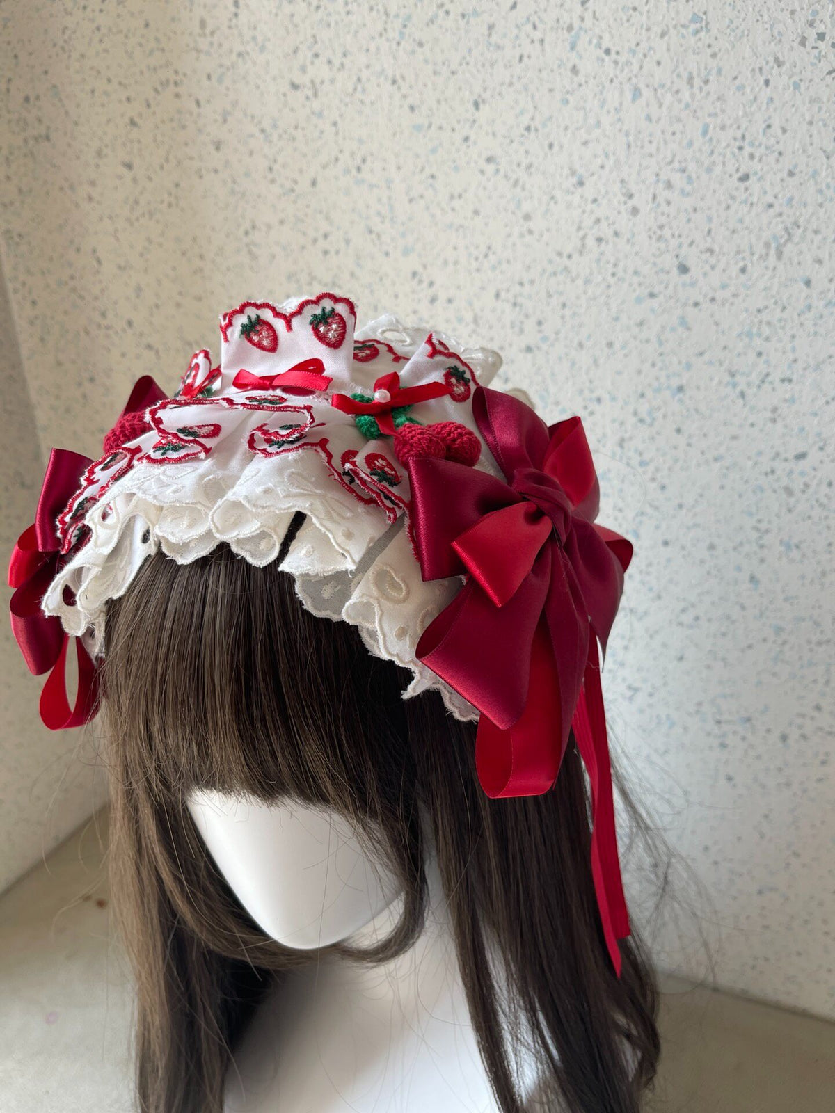 Handmade Lolita Headband Red Strawberry Lace