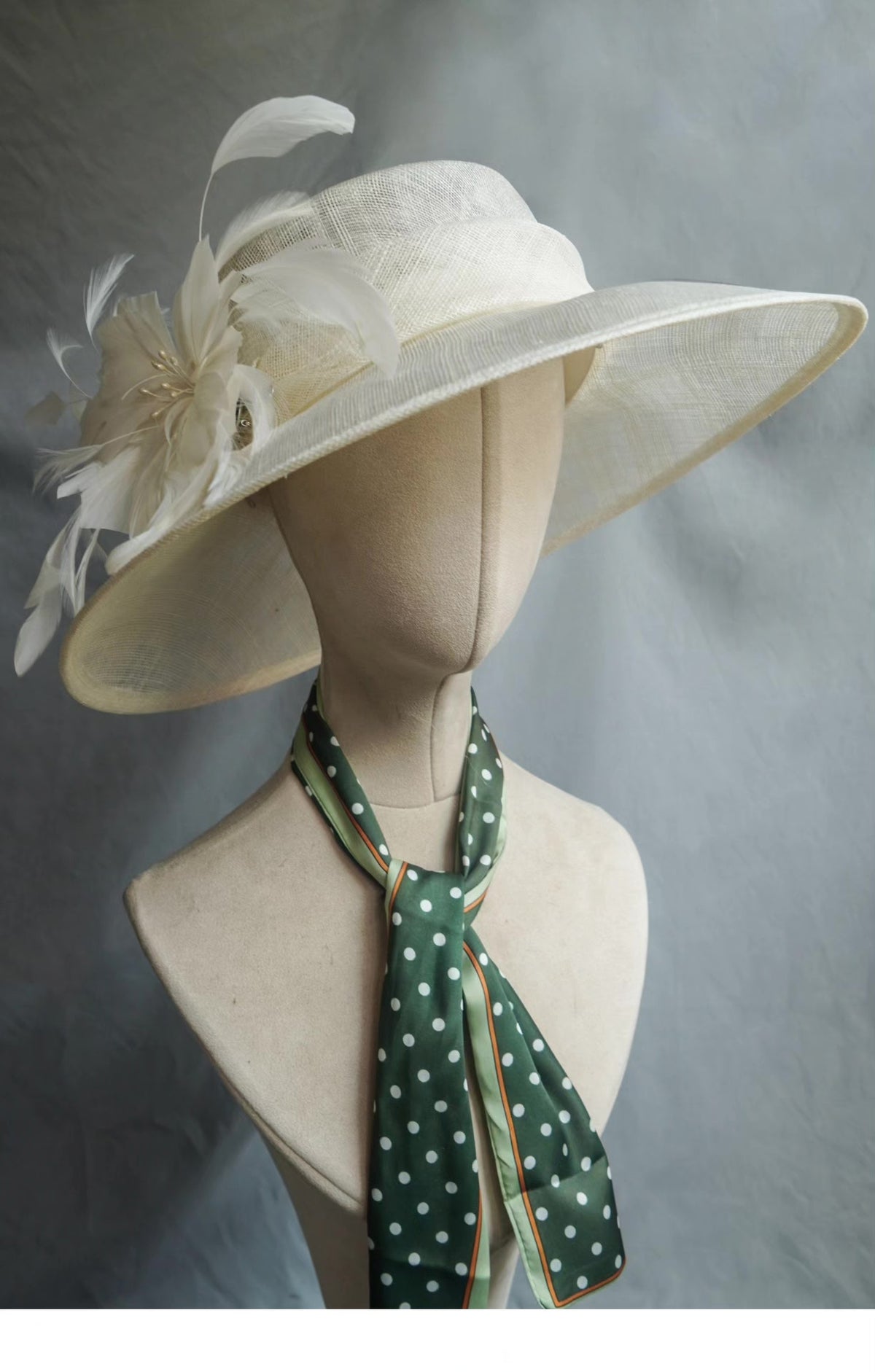 White Linen Gauze Sun Hat with Feathers